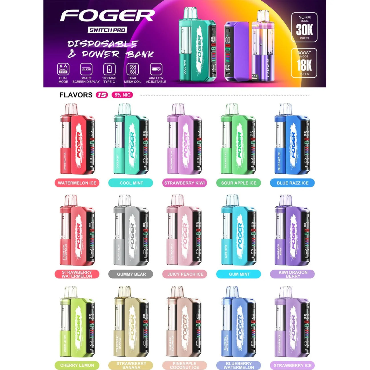 Foger kit 30K Puffs Disposable Vape 5% Nicotine